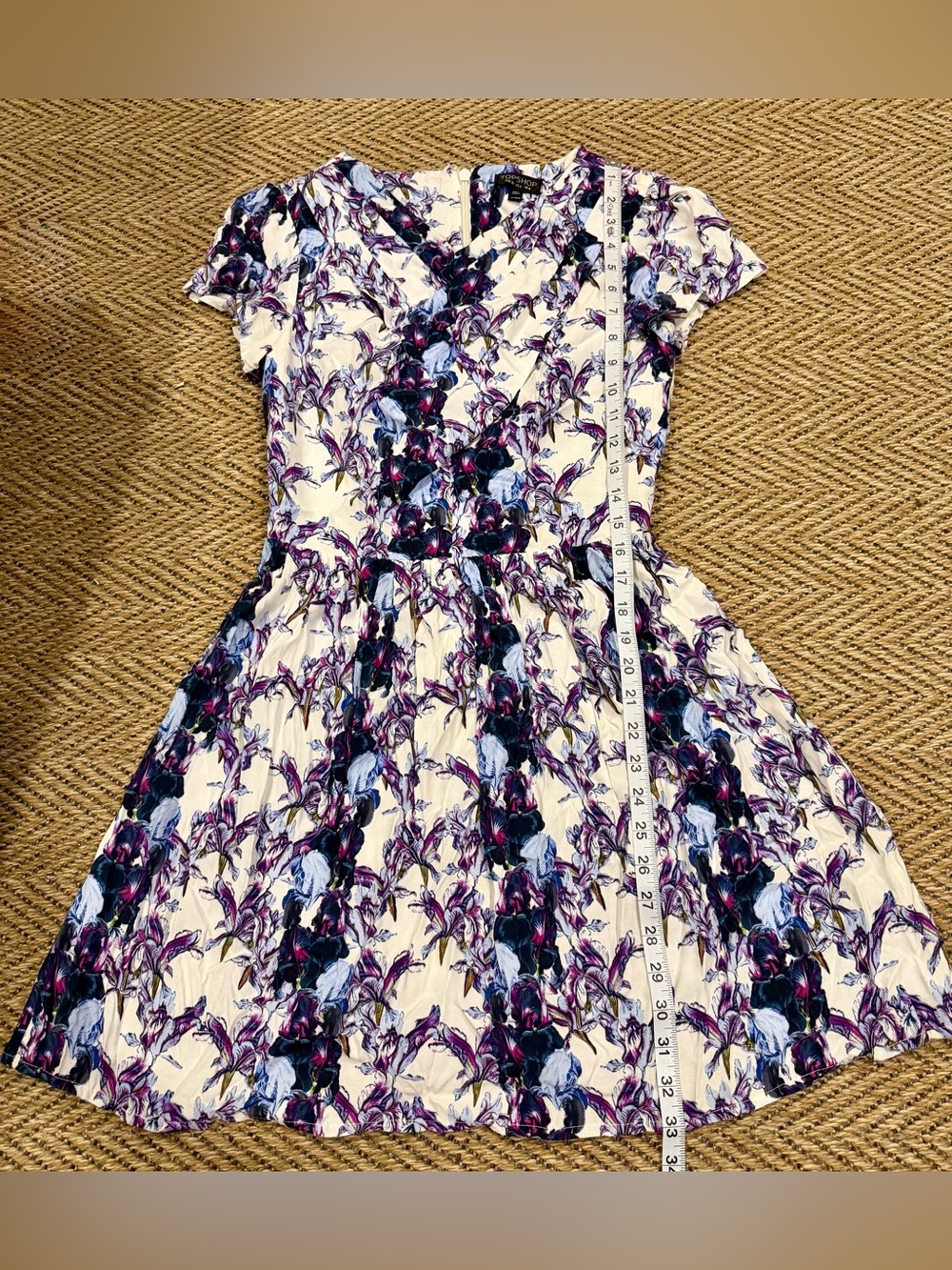 Topshop women’s small floral Fit-and-Flare Dress in Cream with Purple and Blu